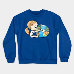 little girl cares for the injured planet earth Crewneck Sweatshirt